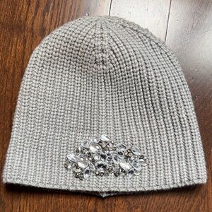 Gray Knit Beanie with Crystal Embellishments